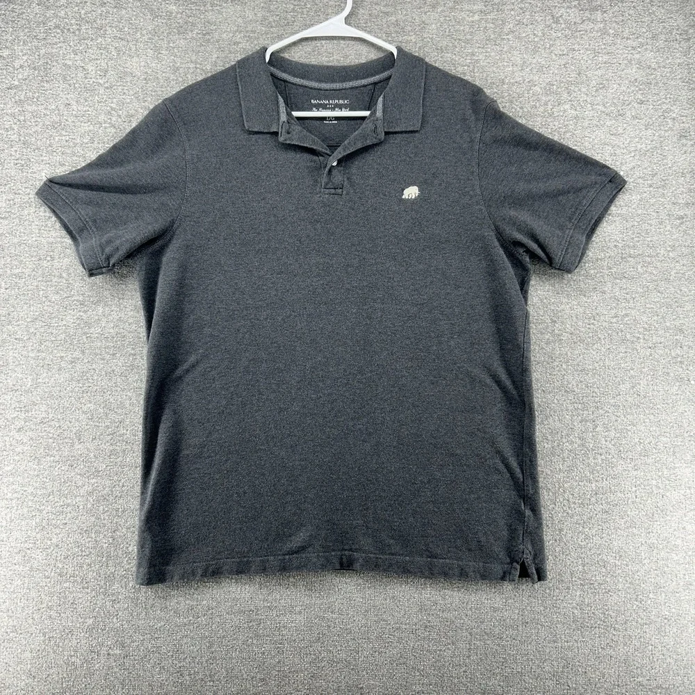 Banana Republic Short Sleeve Polo Shirt Large Gray Preppy 100% Cotton